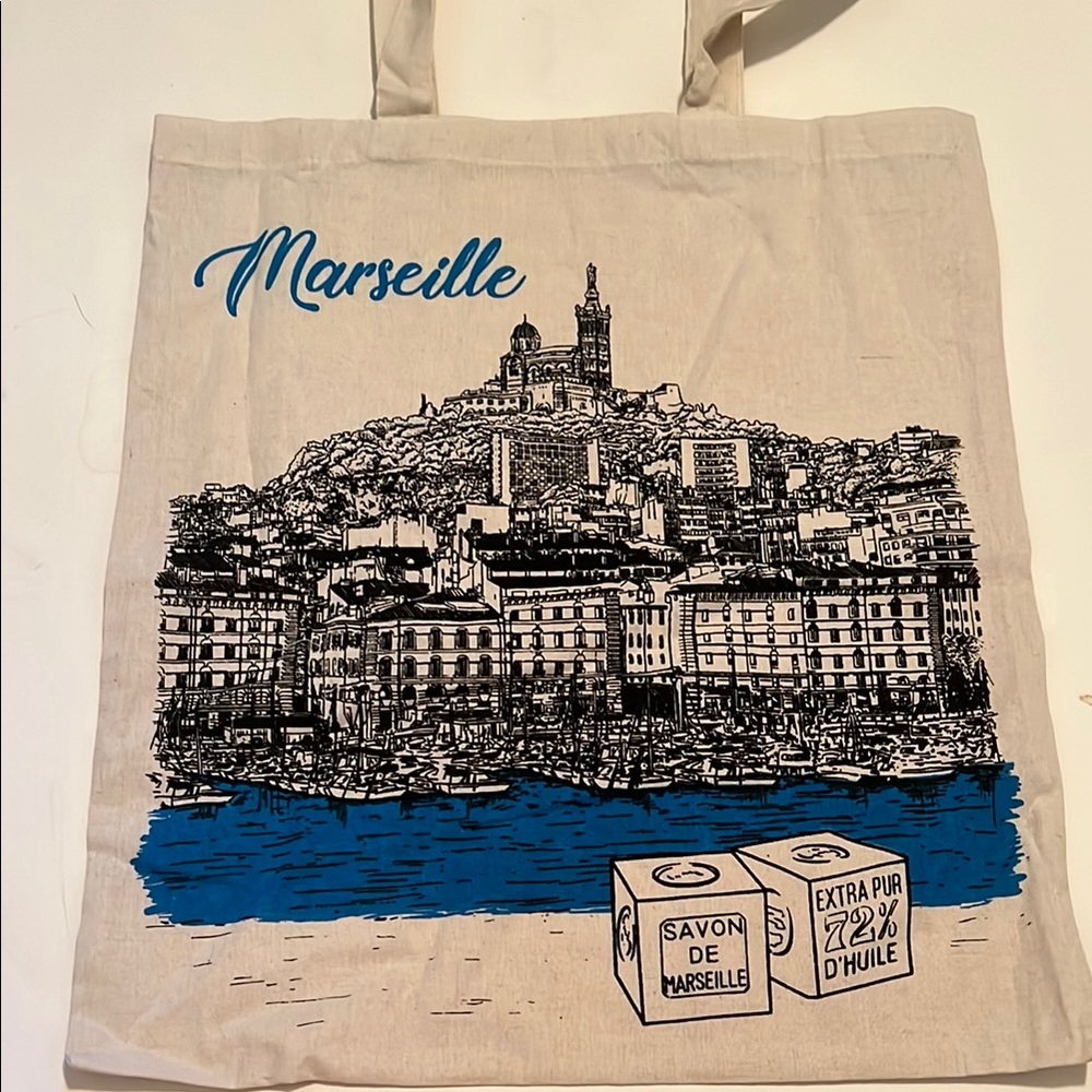 Marseille canvas tote black blue savon de marseille La Bonne Mere 17x14”